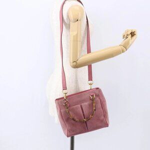 GUCCI Bamboo Hand Bag Suede Pink Gold 000 123 0316 Auth ka334